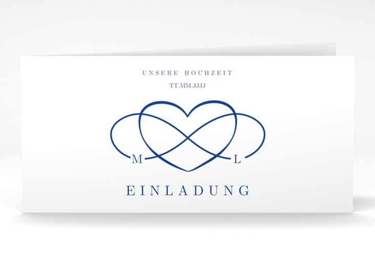 Hochzeitseinladung Infinity lange Klappkarte quer blau