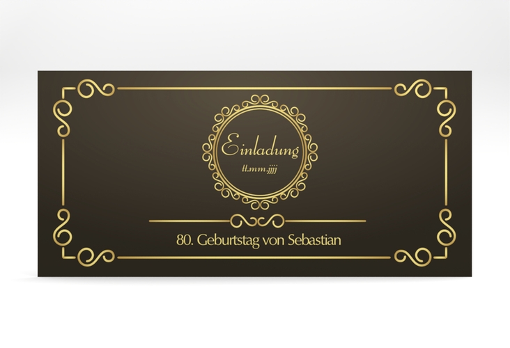 Einladung 80. Geburtstag Bert/Berta lange Karte quer braun