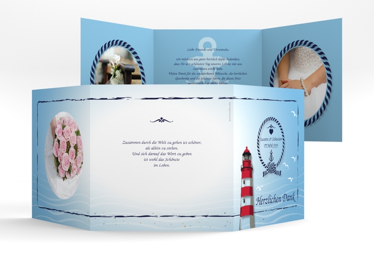 Danksagungskarte Hochzeit "Sylt" Quadr. Karte doppelt blau