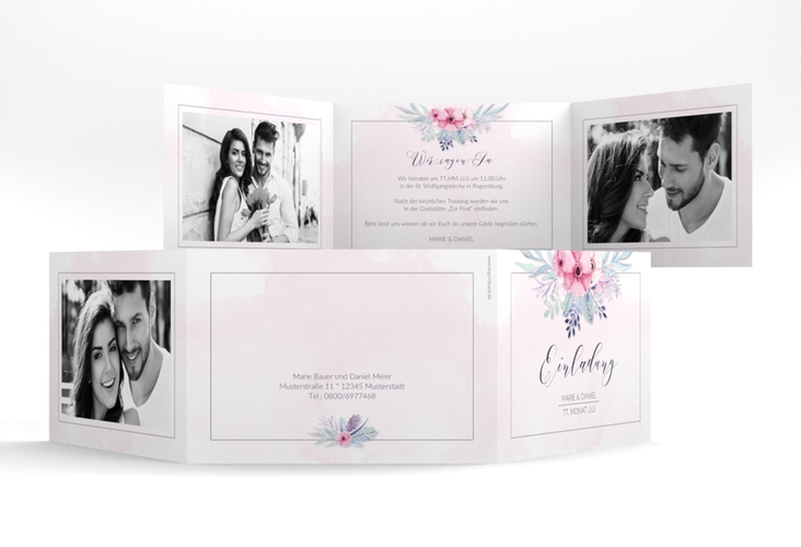 Hochzeitseinladung Surfinia A6 Doppel-Klappkarte rosa