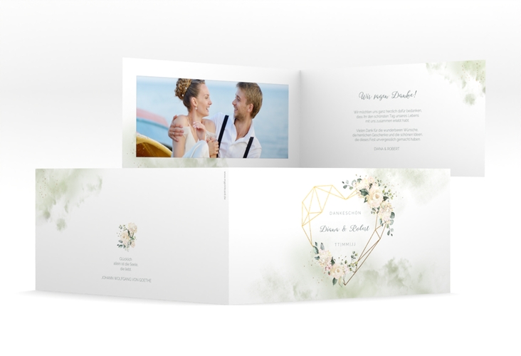 Dankeskarte Hochzeit Adore lange Klappkarte quer gruen
