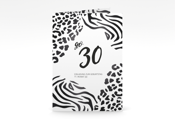 Einladung 30. Geburtstag Wild A6 Klappkarte hoch mit Zebramuster