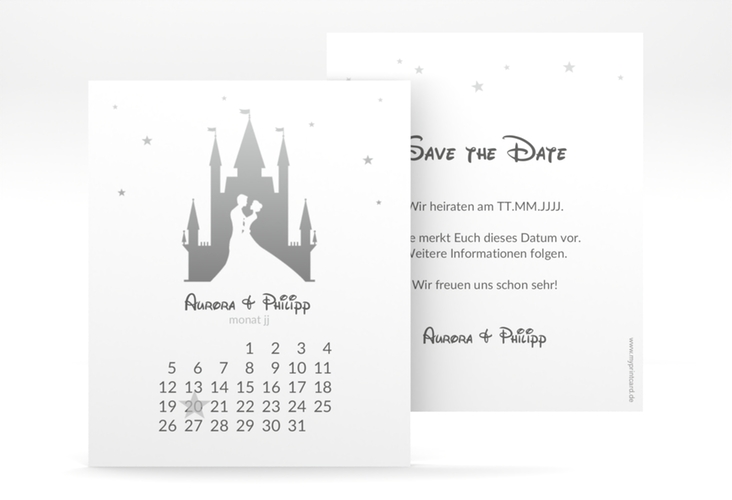Save the Date-Kalenderblatt Castle Kalenderblatt-Karte grau