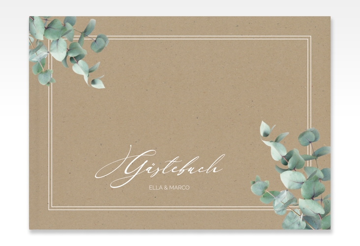 Gästebuch A4 quer Eucalypt A4 quer, Hardcover Kraftpapier mit Eukalyptus und edlem Rahmen