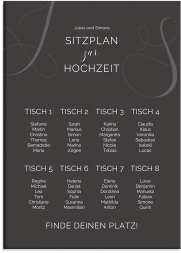 Sitzplan Leinwand Hochzeit Eheschließung 50 x 70 cm Leinwand schwarz