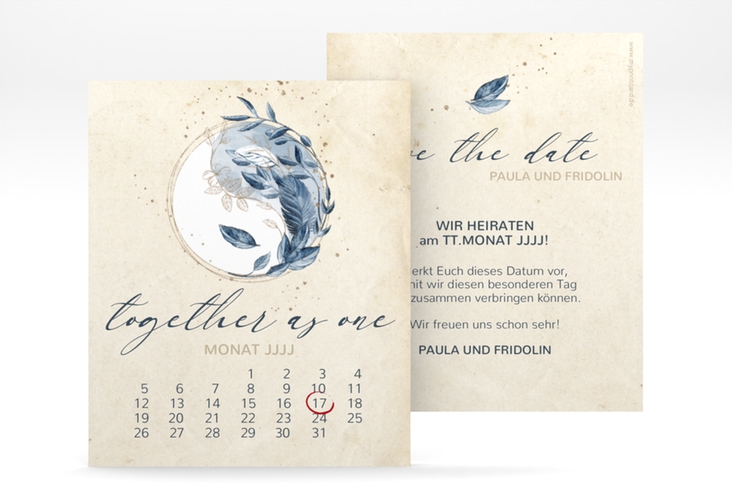 Save the Date-Kalenderblatt YinYang Kalenderblatt-Karte beige im Vintage-Look