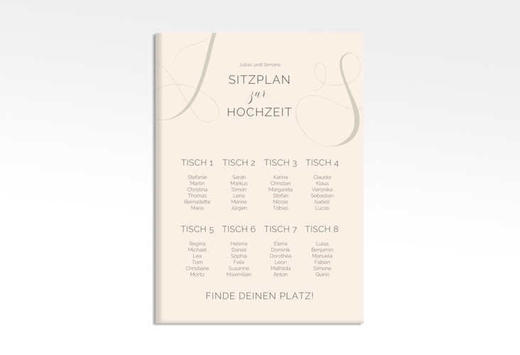 Sitzplan Leinwand Hochzeit Eheschließung 50 x 70 cm Leinwand beige