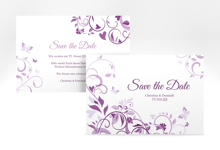 Save the Date-Karte Lilly A6 Karte quer lila hochglanz
