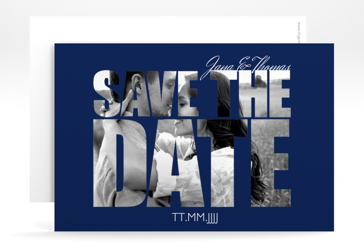 Save the Date-Karte Hochzeit Letters A6 Karte quer blau hochglanz