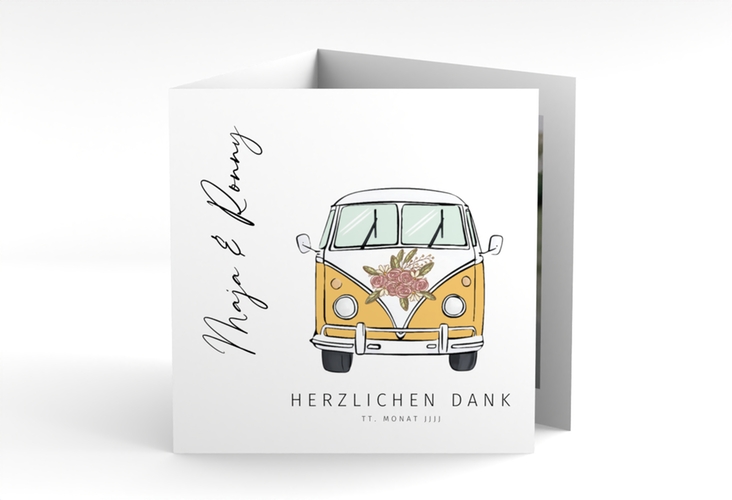 Dankeskarte Hochzeit Hochzeitsbulli quadr. Doppel-Klappkarte gelb