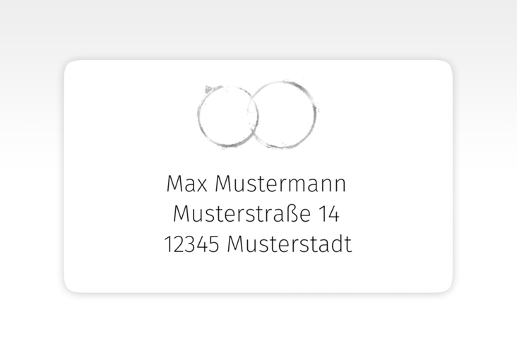 Empfängeretikett Hochzeit Trauringe 63,5 x 38,1 mm grau minimalistisch gestaltet mit zwei Eheringen
