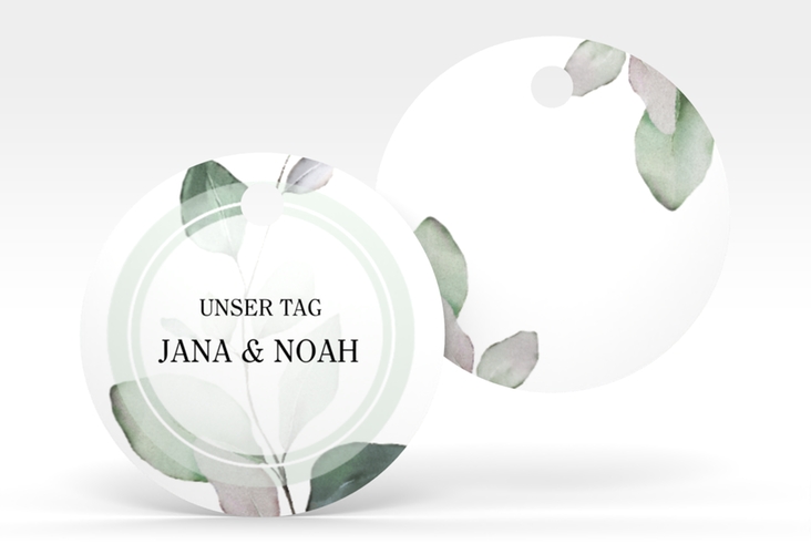 Geschenkanhänger Hochzeit Foglia Geschenkanhänger, rund edel mit Eukalyptus im Aquarell-Design