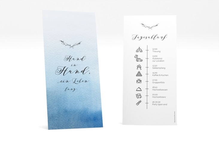 Tagesablauf Hochzeit Divine lange Karte hoch blau hochglanz