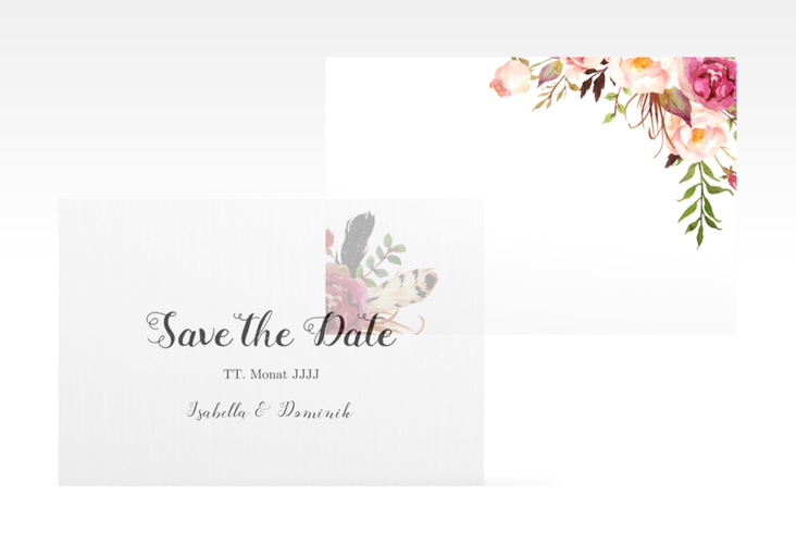 Save the Date Deckblatt Transparent Flowers A6 Deckblatt transparent weiss hochglanz mit bunten Aquarell-Blumen