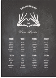 Klick: Details zu Sitzplan Leinwand Hochzeit "Skeleton" anzeigen Sitzplan Leinwand Hochzeit Skeleton 50 x 70 cm Leinwand schwarz mit Skelett-Händen
