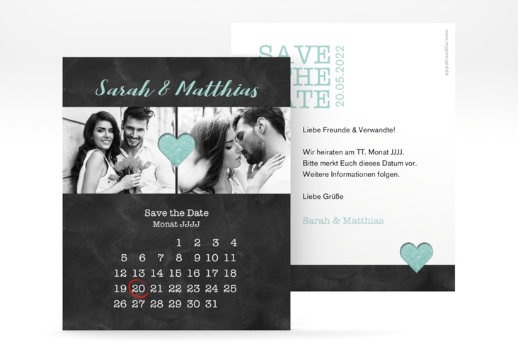 Save the Date-Kalenderblatt Sparkly Kalenderblatt-Karte tuerkis hochglanz