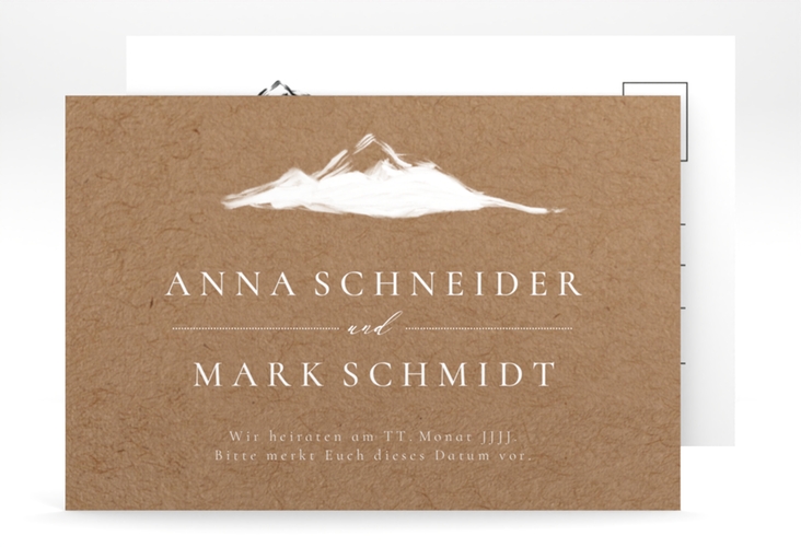 Save the Date-Postkarte Berghochzeit A6 Postkarte hochglanz mit Berg-Motiv