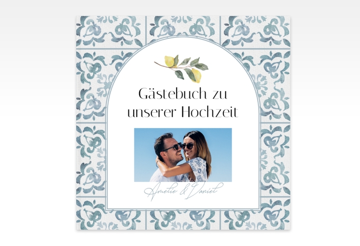 Gästebuch Creation Azulejo 20 x 20 cm, Hardcover mit mediterranem Azulejo-Muster und Zitronen