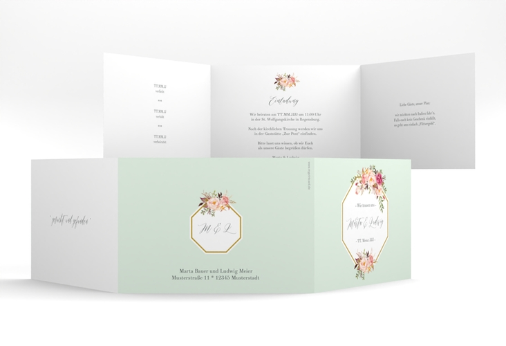 Hochzeitseinladung Prachtvoll A6 Doppel-Klappkarte mint hochglanz