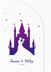Klick: Details zu Hochzeitseinladung "Castle" anzeigen Hochzeitseinladung Castle mittlere Bogen-Wickelfalzkarte lila