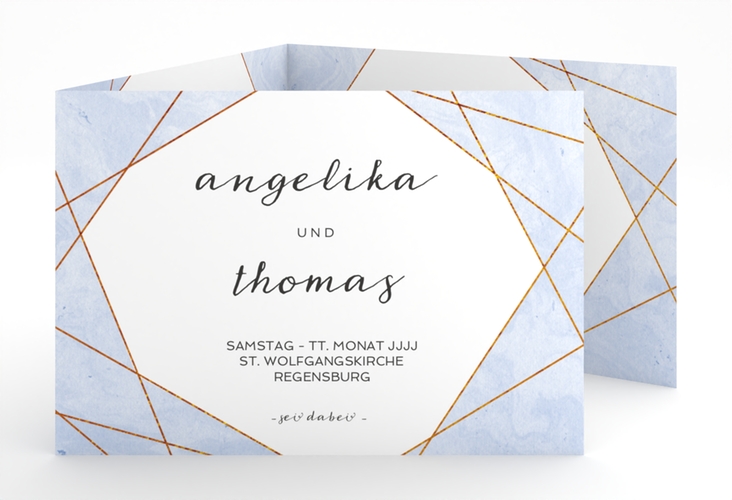 Hochzeitseinladung Asymmetry A6 Doppel-Klappkarte blau hochglanz
