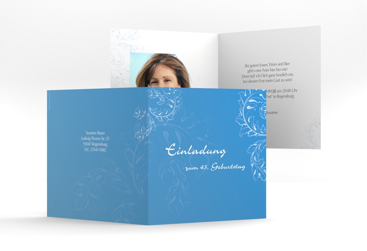 Einladung Geburtstag Peter/Petra quadr. Klappkarte blau