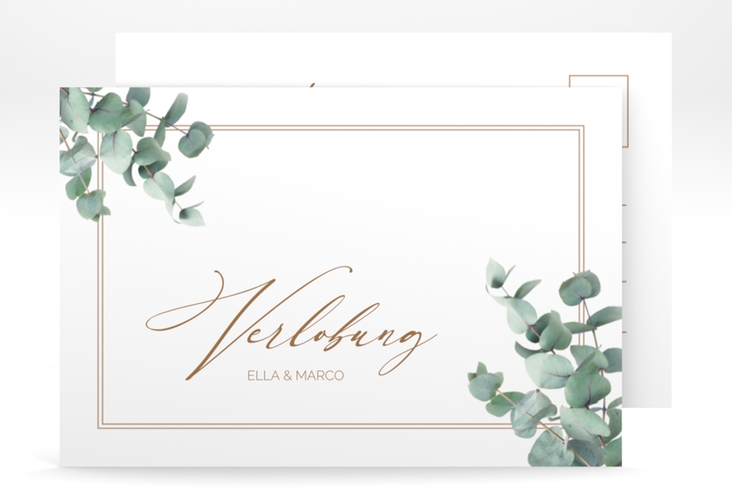 Verlobungskarte Hochzeit Eucalypt A6 Postkarte weiss mit Eukalyptus und edlem Rahmen