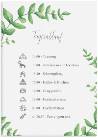 Klick: Details zu Tagesablauf Leinwand Hochzeit "Botanic" anzeigen Tagesablauf Leinwand Hochzeit "Botanic" 50 x 70 cm Leinwand