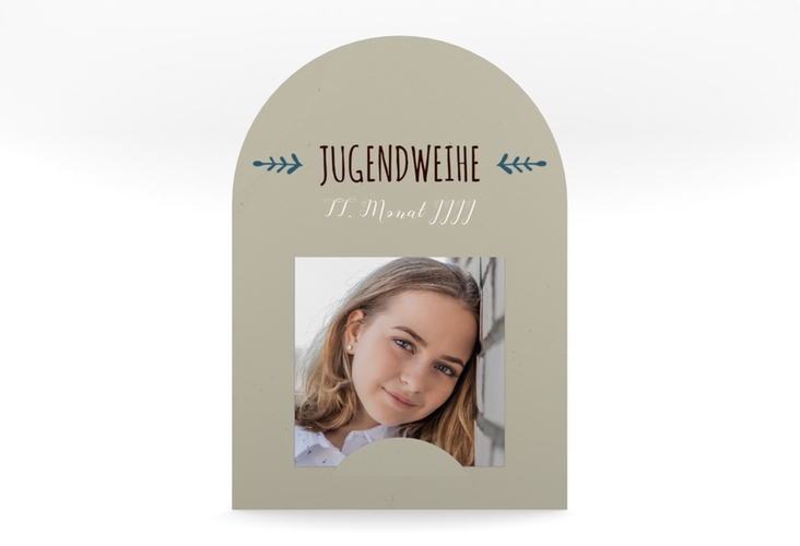 Danksagung Jugendweihe Jugendlich mittlere Bogen-Karte + Foto blau