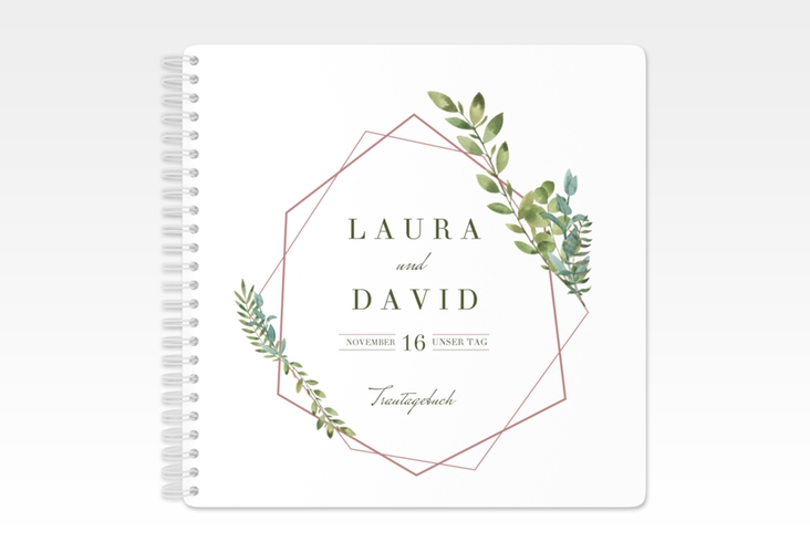 Trautagebuch Hochzeit Herbarium Trautagebuch Hochzeit rosa mit geometrischem Rahmen und Blätter-Dekor