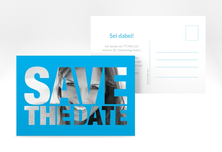 Save the Date-Postkarte Geburtstag Numbers A6 Postkarte blau hochglanz