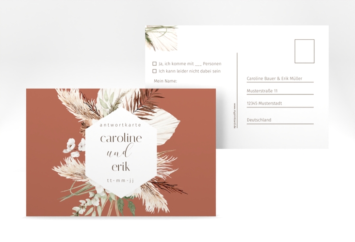 Antwortkarte Hochzeit Bohemian A6 Postkarte orange hochglanz