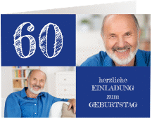 Einladung 60. Geburtstag Lebensfreude A6 Klappkarte quer blau
