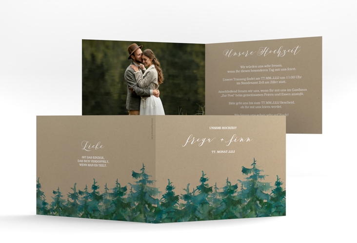 Hochzeitseinladung Evergreen A6 Klappkarte quer