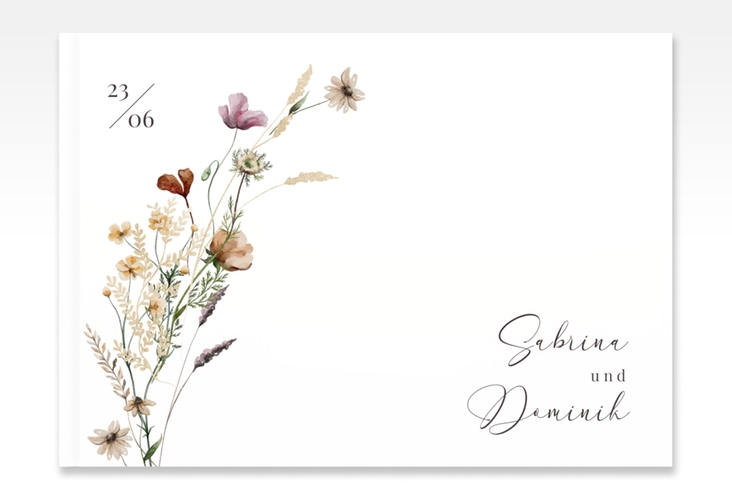 Gästebuch A4 quer Sauvages A4 quer, Hardcover mit getrockneten Wiesenblumen