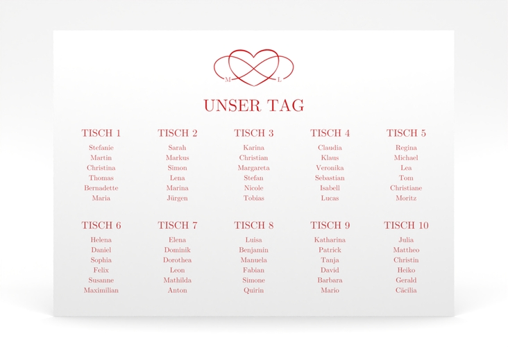 Sitzplan Poster Hochzeit Infinity 70 x 50 cm Poster rot