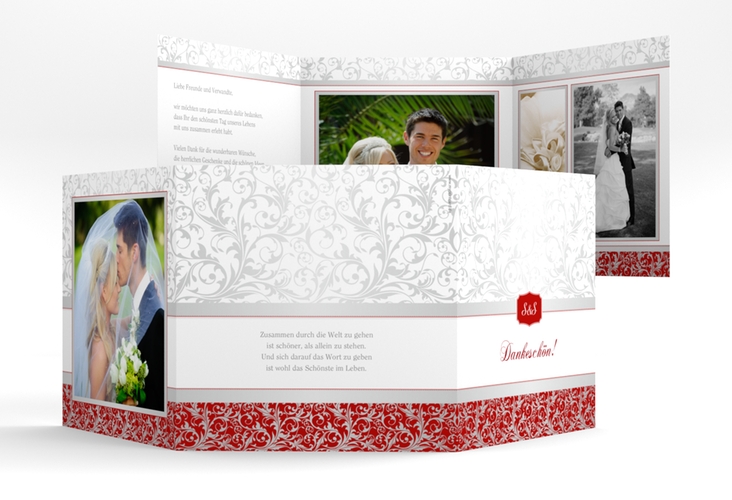 Dankeskarte Hochzeit Latina quadr. Doppel-Klappkarte rot hochglanz