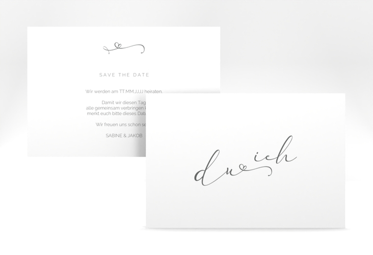 Save the Date-Karte Zweisamkeit A6 Karte quer weiss hochglanz im minimalistischen Stil mit Aufschrift du & ich