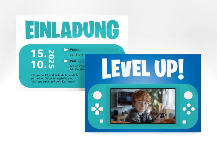 Einladungskarte Kindergeburtstag Gamepad A6 Karte quer