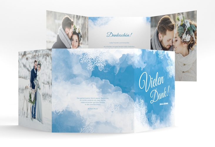 Dankeskarte Hochzeit Frozen quadr. Doppel-Klappkarte blau hochglanz mit Winter-Design