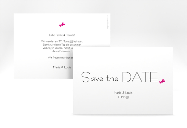 Save the Date-Karte Hochzeit Twohearts A6 Karte quer pink