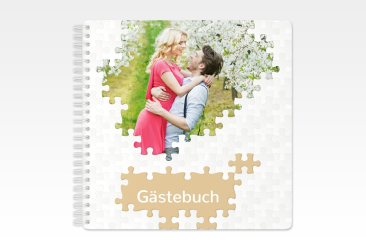 Gästebuch Hochzeit Puzzle Ringbindung beige