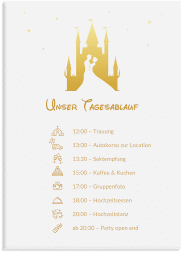 Klick: Details zu Tagesablauf Leinwand Hochzeit "Castle" anzeigen Tagesablauf Leinwand Hochzeit Castle 50 x 70 cm Leinwand gold