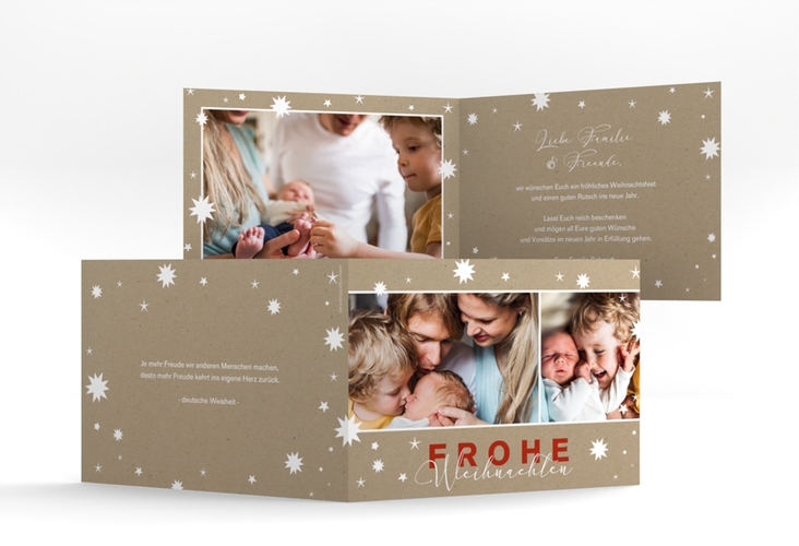 Weihnachtskarte Schneeglanz A6 Klappkarte quer Kraftpapier