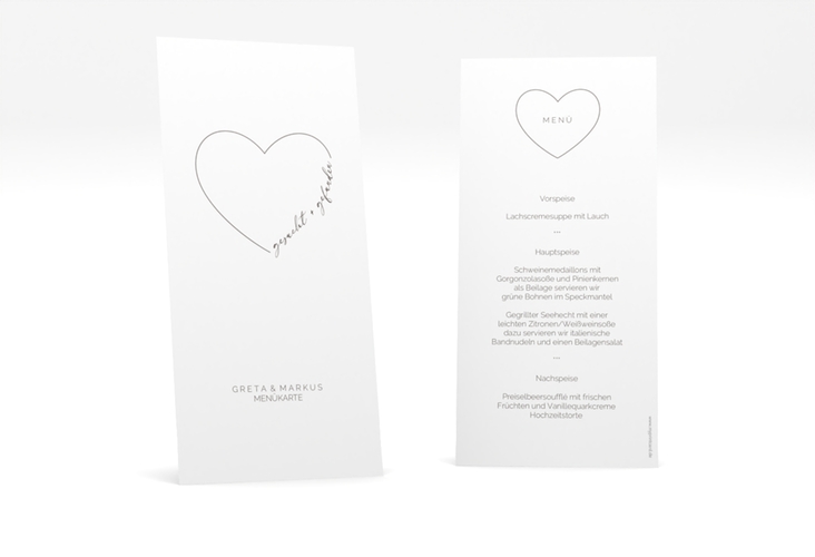 Menükarte Hochzeit Lebenstraum lange Karte hoch weiss hochglanz
