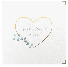 Klick: Details zu Gästebuch Selection Hochzeit "Greenheart" anzeigen Gästebuch Selection Hochzeit Greenheart Leinen-Hardcover gold mit elegantem Herz und Eukalyptus-Zweig