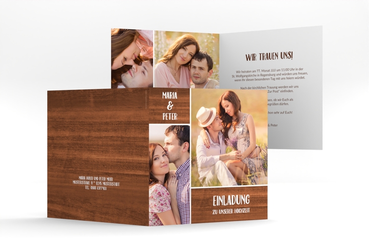 Hochzeitseinladung Landliebe quadr. Klappkarte braun hochglanz