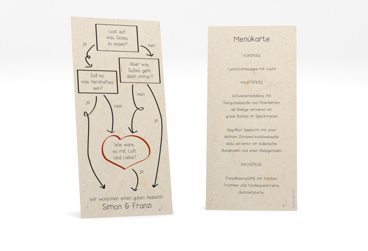 Menükarte Hochzeit Entscheidung lange Karte hoch beige