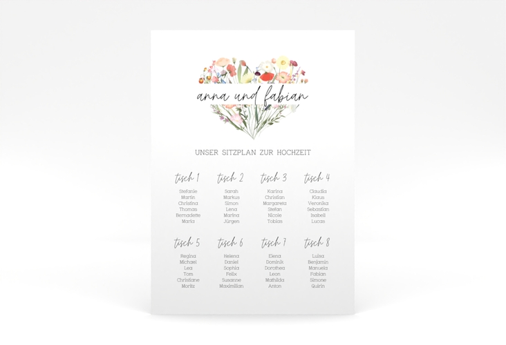Sitzplan Poster Hochzeit Wildblumenherz 50 x 70 cm Poster bunt