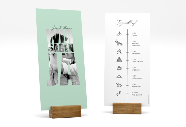 Tagesablauf Hochzeit Letters lange Karte hoch mint